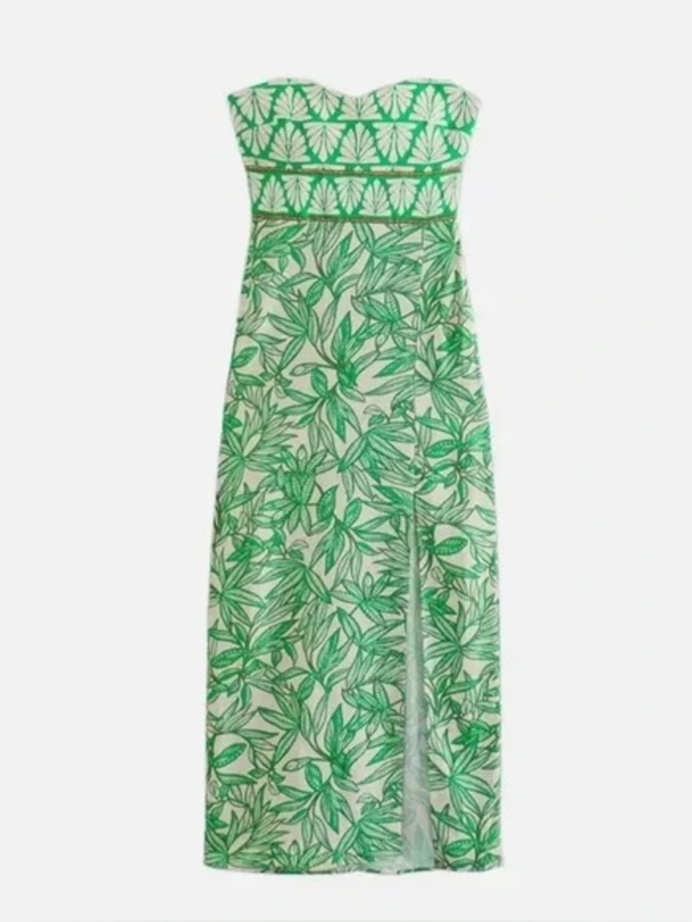 Zara Green Leaf Strapless Maxi Dress